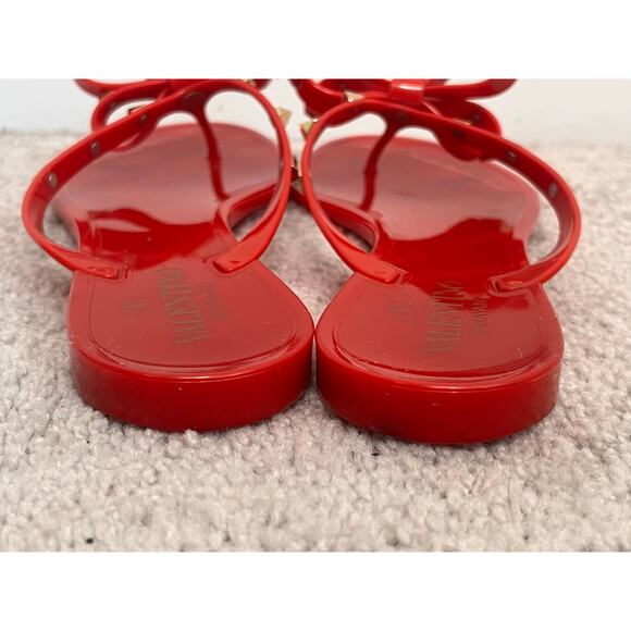 Valentino Garavani Rock Stud Red Bow Detailed Jelly Thong Sandals Size 39 (9) - Picture 6 of 10